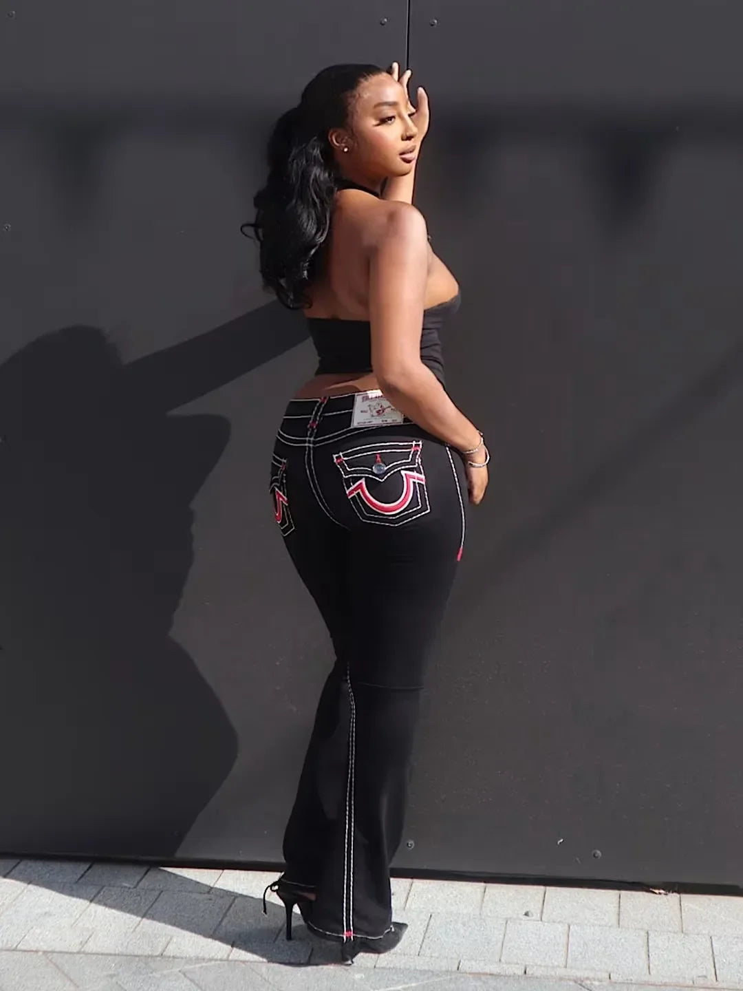 Black High Stretch Embroidery Jeans