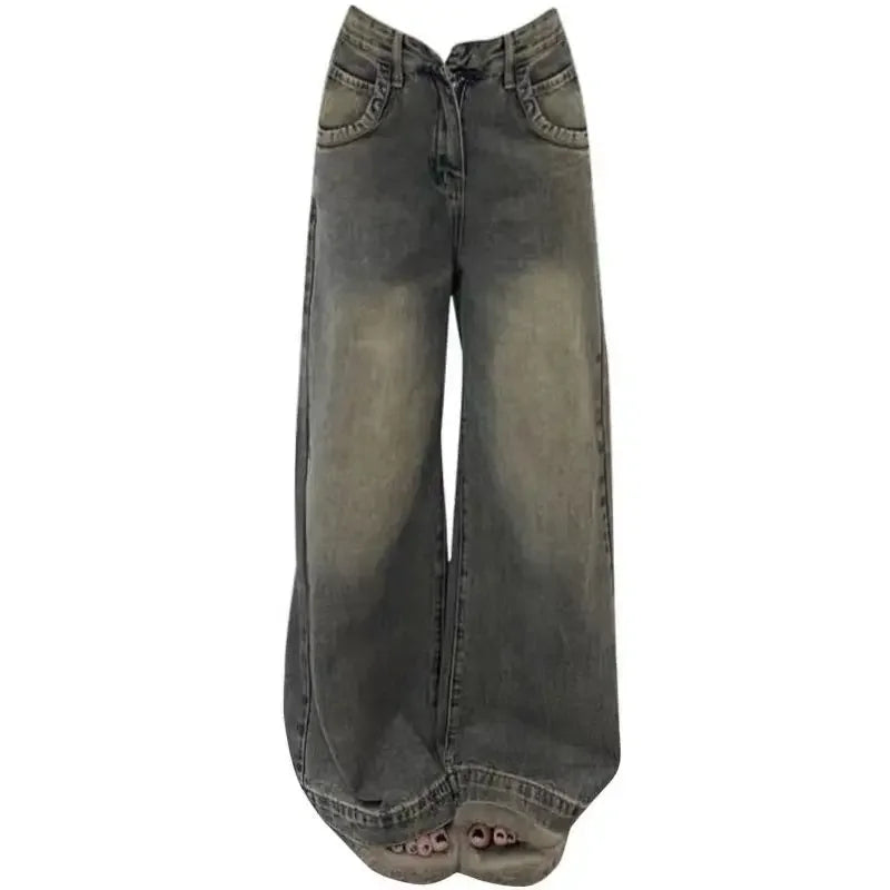 Vintage Distressed Wide-leg Jeans