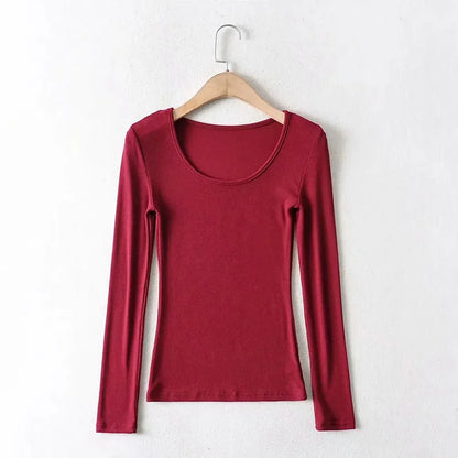 Casual Elastic Cotton Solid O-neck full sleeve T-shirt
