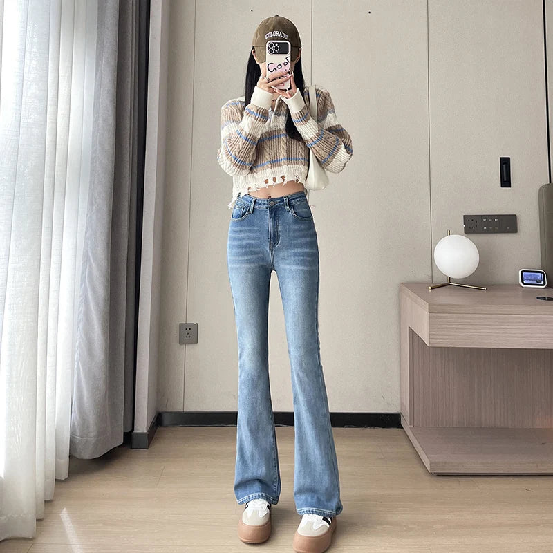 Women Warm Plush Flared Jeans