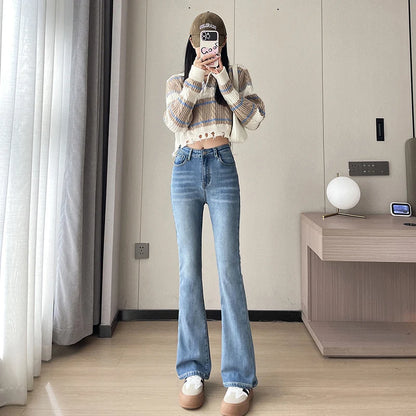 Women Warm Plush Flared Jeans