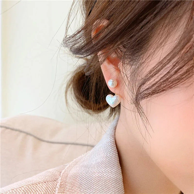 Pearl Earrings Heart Round Stud Earrings