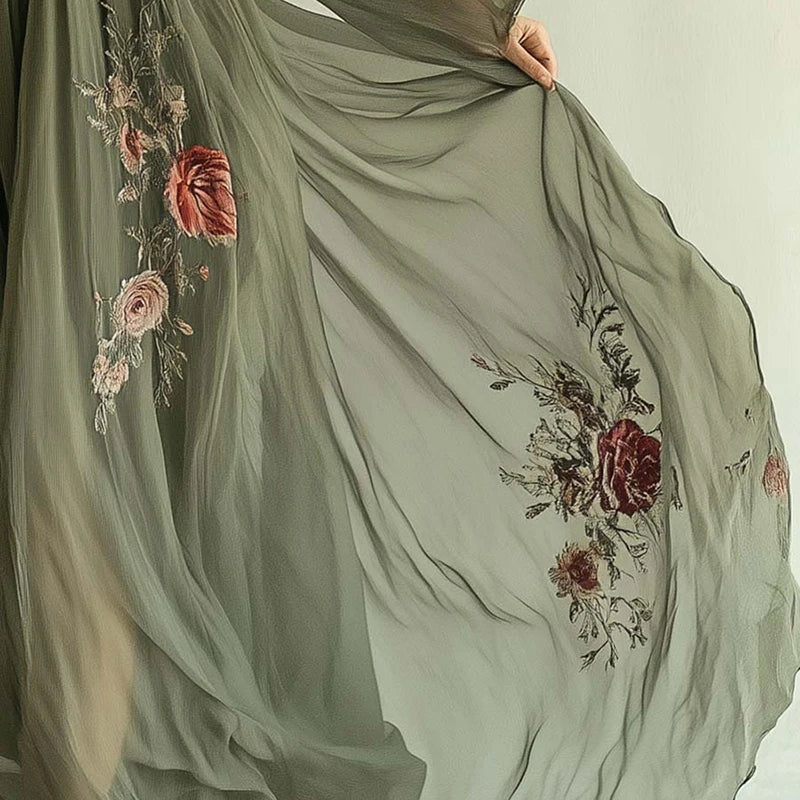 Long Sleeve High Waist Evening Dress