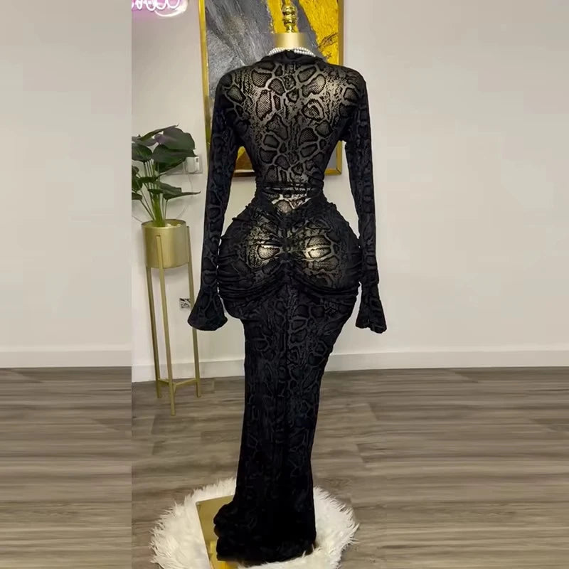 elegant semi high collar lace long sleeved dress