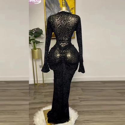 elegant semi high collar lace long sleeved dress