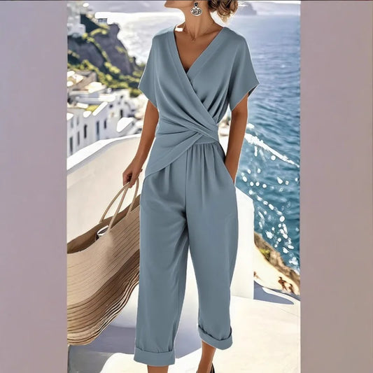 Elegant Solid Colour Short Sleeved Set