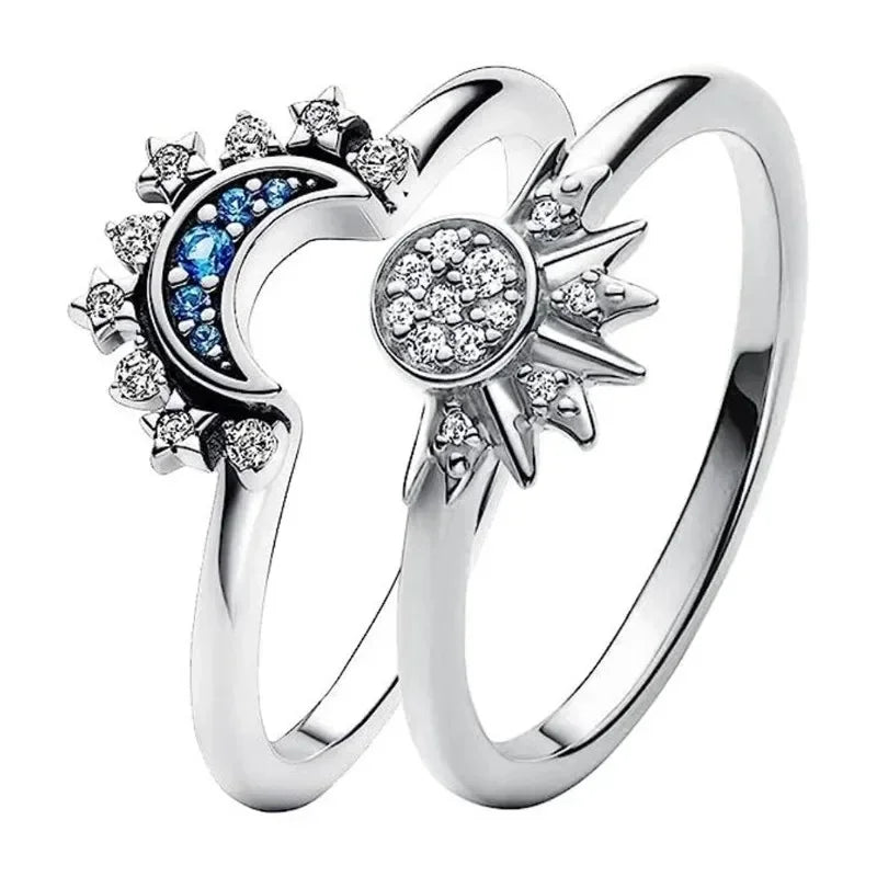 Sparkling Moon Sun Star Crystal Ring