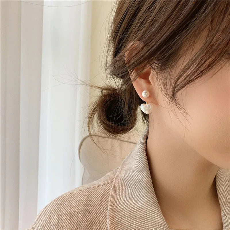 Pearl Earrings Heart Round Stud Earrings