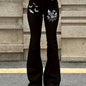 Black Skull & Letter Print Flare Jeans