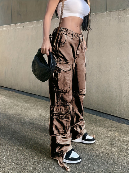 Black Flap Pockets Straight Jeans