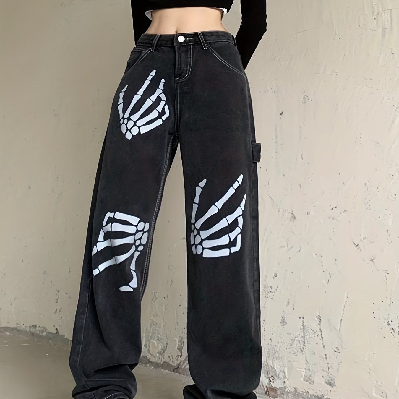 Skeleton Print Boyfriend Jeans
