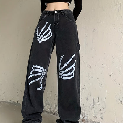 Skeleton Print Boyfriend Jeans