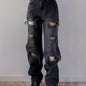 Plain Ripped Holes Straight Jeans