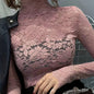Lace Mock Neck Long Sleeve Slim Fit Top
