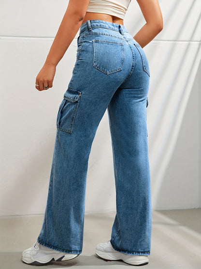 High-Waisted Denim Cargo Jeans