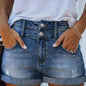 Rolled Hem Ripped Denim Shorts