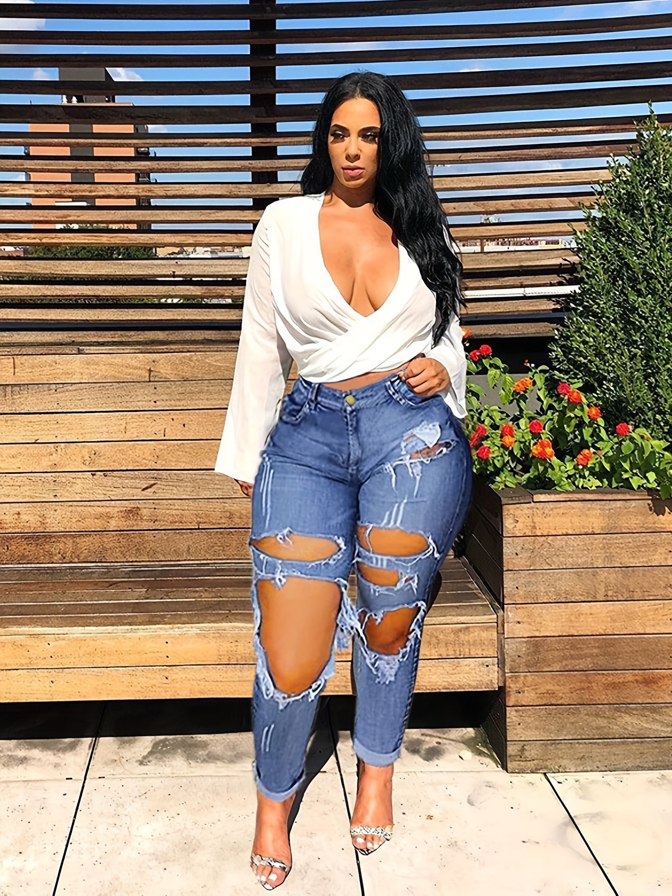 High-Stretch Ripped Distressed Jeans