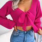 Sexy Bowknot V Neck Crop Sweater