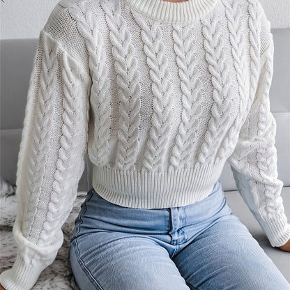 Cable Crew Neck Crop Sweater