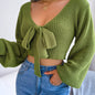 Sexy Bowknot V Neck Crop Sweater