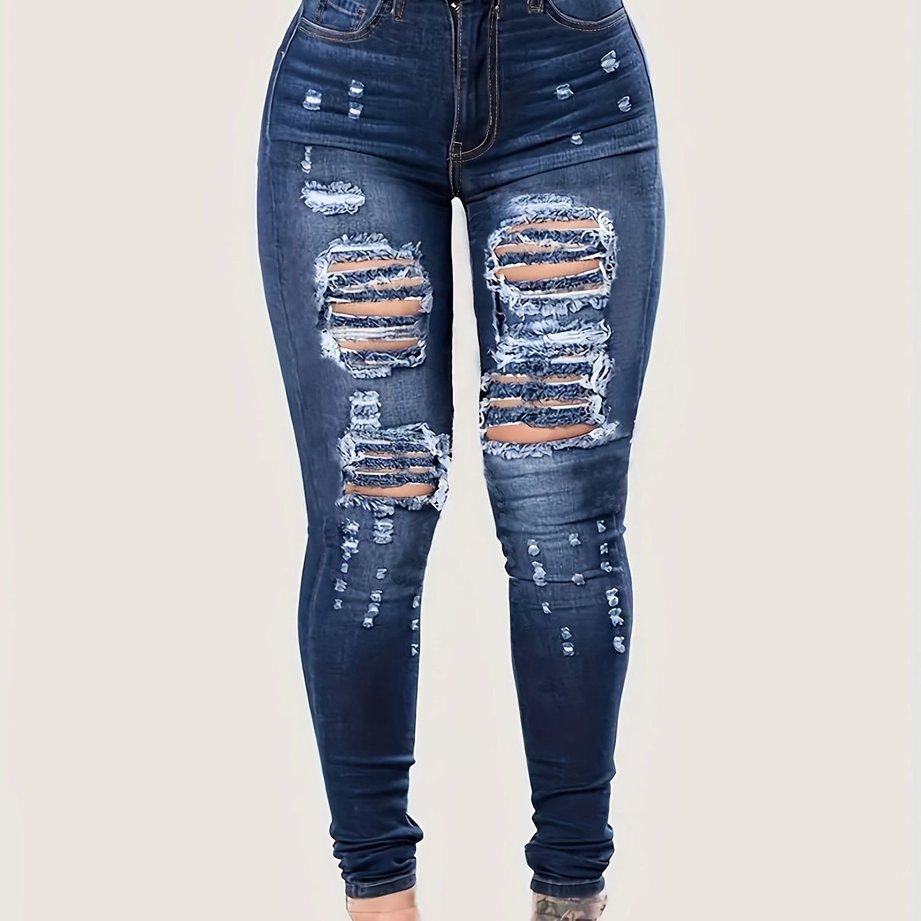 Curvy girls blue wash ripped skinny jeans