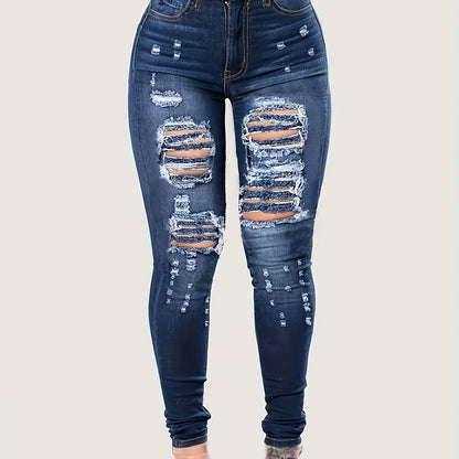 Curvy girls blue wash ripped skinny jeans