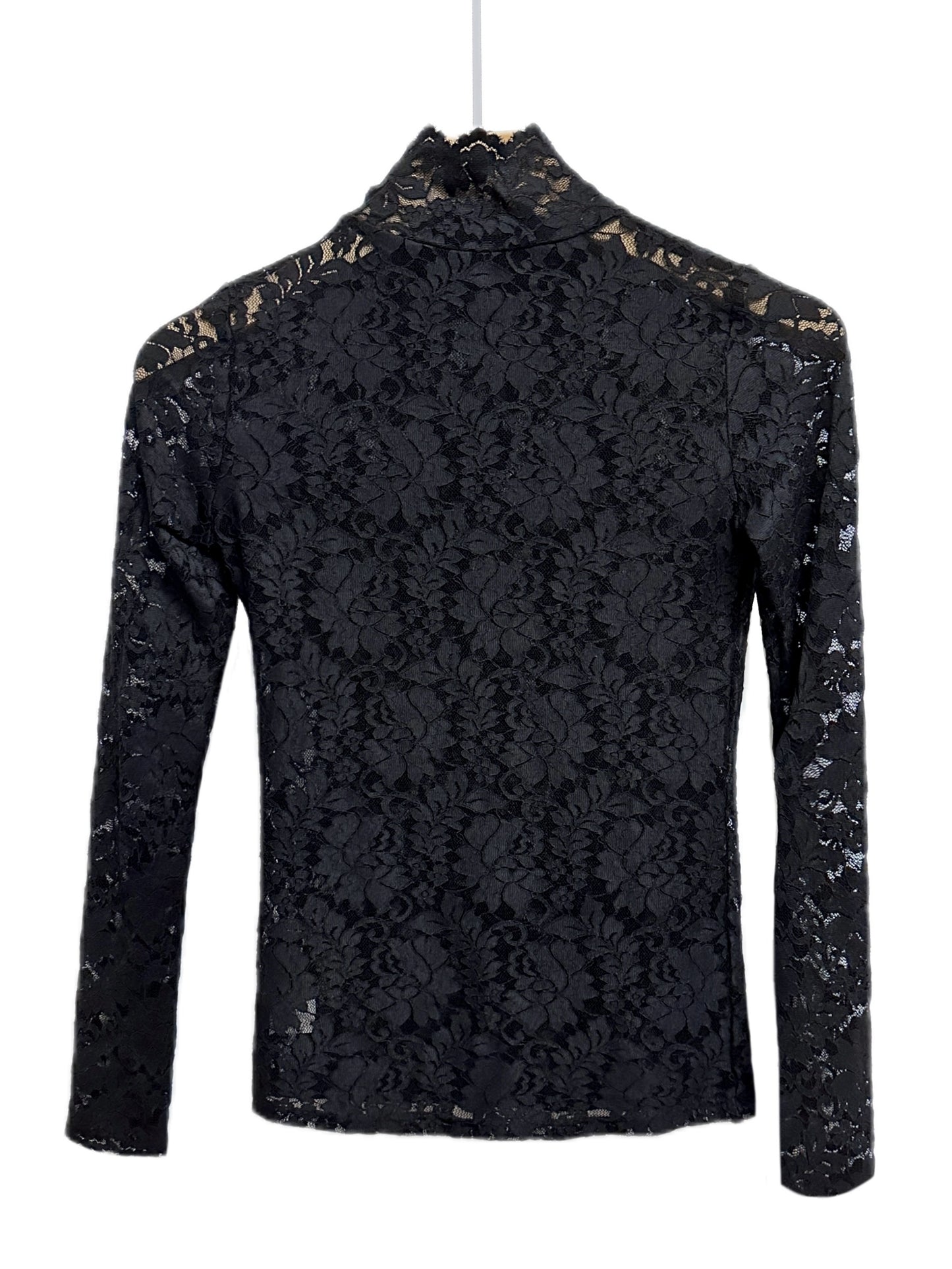 Lace Mock Neck Long Sleeve Slim Fit Top