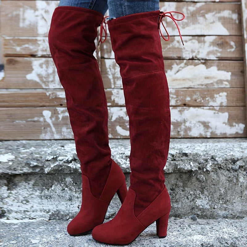 Round Toe Chunky Heel Long Boots