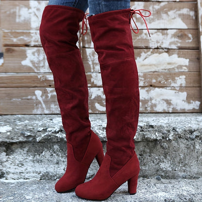 Round Toe Chunky Heel Long Boots