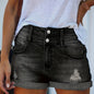 Rolled Hem Ripped Denim Shorts