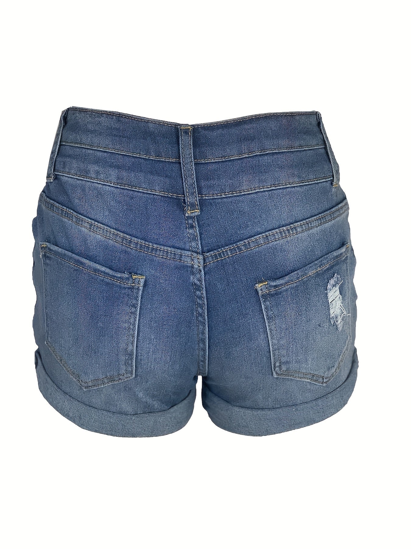 Rolled Hem Ripped Denim Shorts