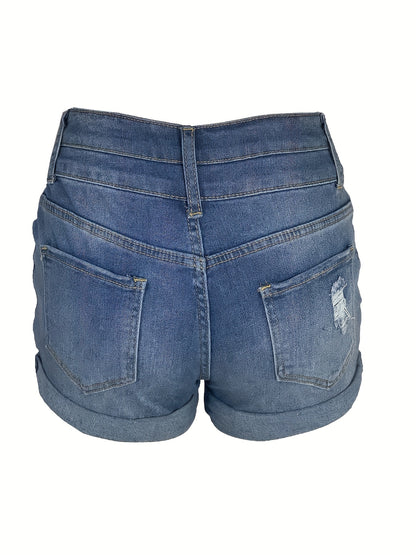 Rolled Hem Ripped Denim Shorts