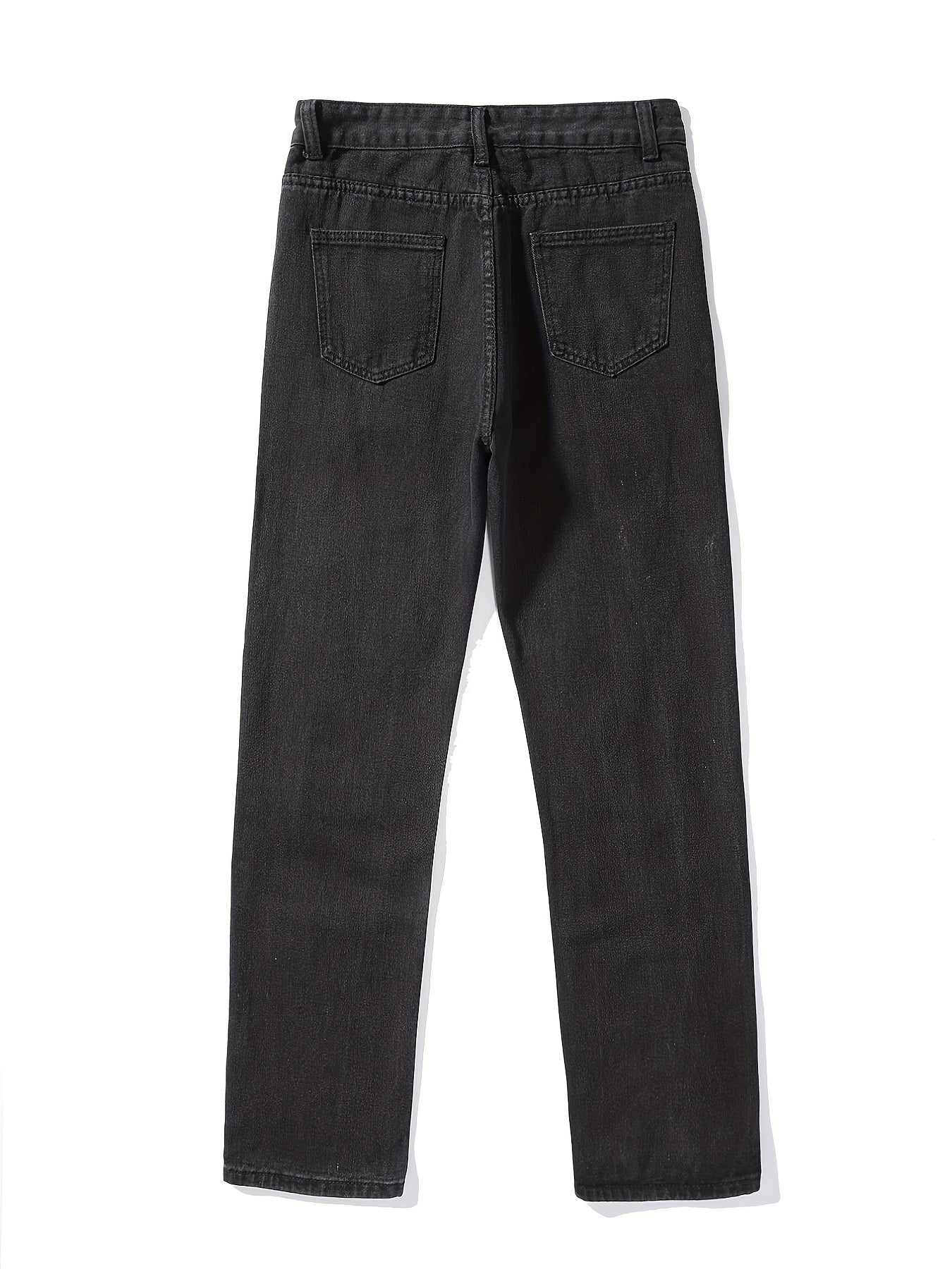 Plain Ripped Holes Straight Jeans