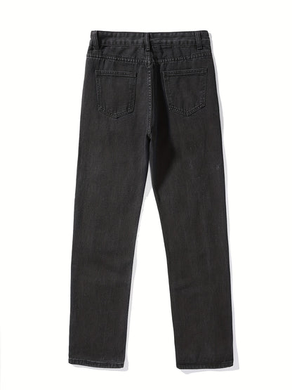 Plain Ripped Holes Straight Jeans