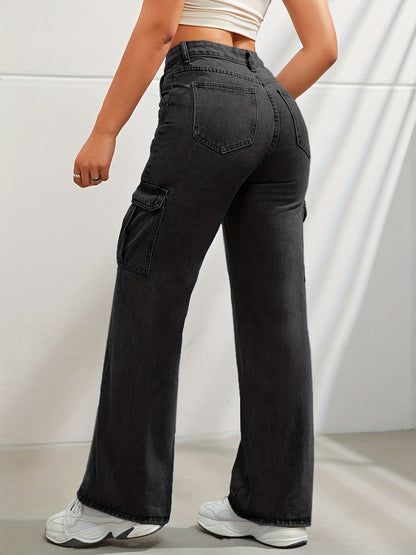 High-Waisted Denim Cargo Jeans