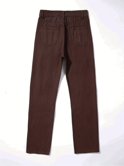 Plain Ripped Holes Straight Jeans