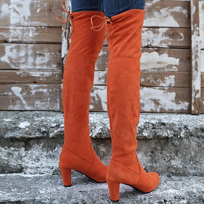 Round Toe Chunky Heel Long Boots