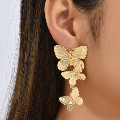 Large  Golden Plated Dangling Butterfly Earrings