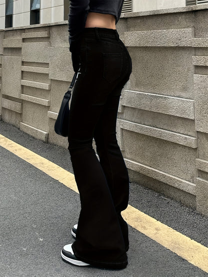 Black Skull & Letter Print Flare Jeans