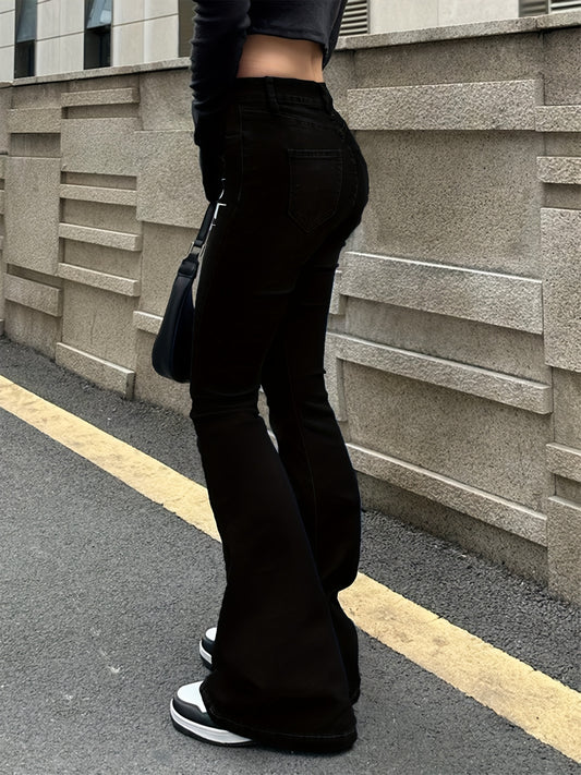 Black Skull & Letter Print Flare Jeans